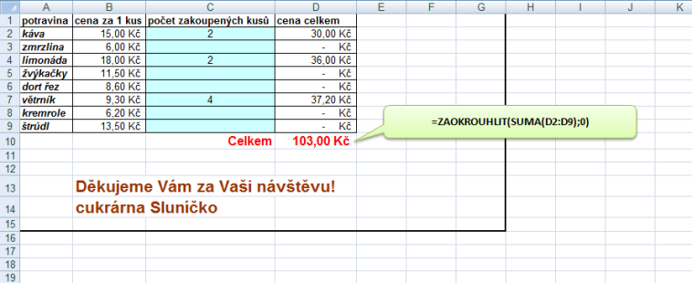 Vnořená funkce - ZAOKROUHLIT