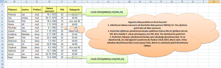 Vnořené funkce - výpočet věku